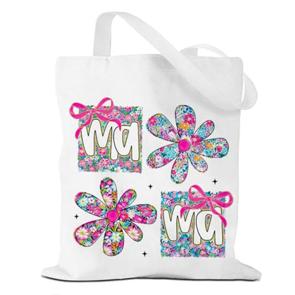 Mama Mom Tote Bag Mom Birthday Gifts Canvas Tote Bag, Reusable Canvas Shoulder Bags for Grocery Shopping, Beach 01 - color: Mamaflower01