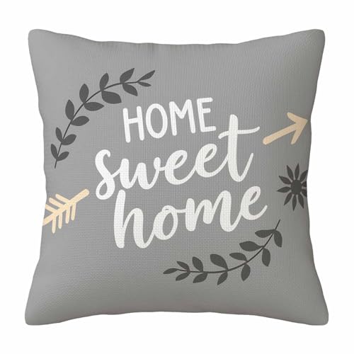 Cozy Farmhouse Family Throw Pillow Cover,Home Sweet Home Gray Background Decorative Pillow Case,Rustic Arrow Leaf Cotton Linen Cushion Case for Home Decor 18 * 18 Inch - color: Settype11