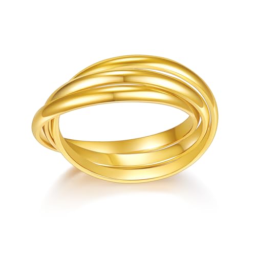 BORUO Fidget Stacking Ring, Waterproof Gold Plated, Three Row Size 4 - color: Waterproof 2mm 14K Gold Plated Stainless Steel