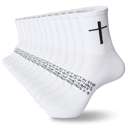 6 Pairs Christian Cross Socks Prayer Stockings with Bible Verse for Church & Daily Wear Christian Gift for Christmas - color: Proverbs 3:5 - White