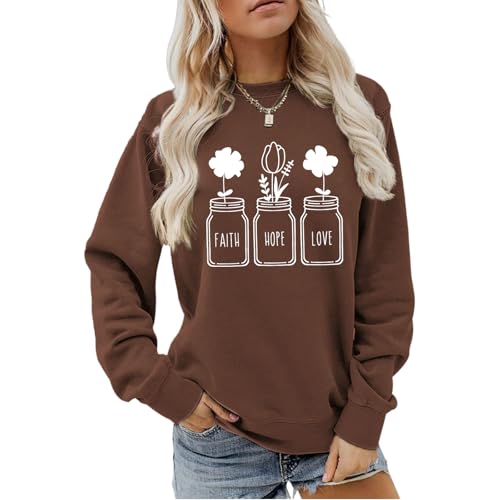Christian Sweatshirts for Women Faith Hope Love Long Sleeve Shirts Faith Religious Sweatshirt Tops for Teacher - color: Coffee, size: XX-Large
