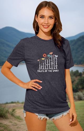 Women's Christian Shirt Fruit of The Holy Spirit Flower T-Shirt Inspirational Bible Text Top - color: Z-q6013-black, size: Medium