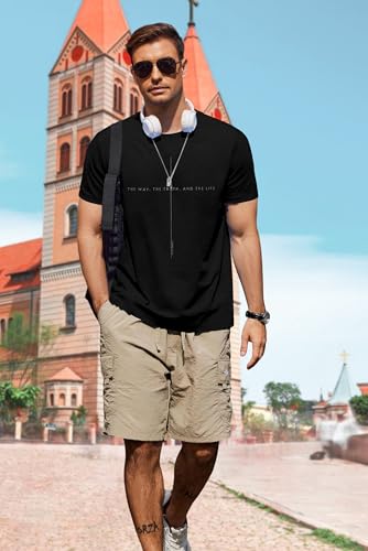 Christian Jesus Faith Shirts Men: The Way The Truth Life Cross Graphic Tee - color: Black, size: X-Large