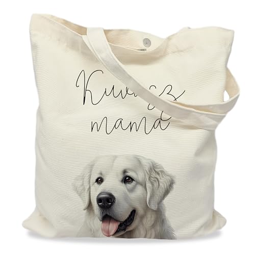 Dog Mom Canvas Tote Bag for Women, Reusable Cotton Shoulder Bag, Dog Lover Gift, Mother’s Day Pet Mom Shopping Tote - color: Kuvasz
