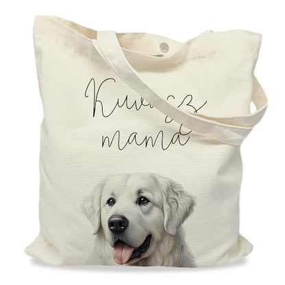 Dog Mom Canvas Tote Bag for Women, Reusable Cotton Shoulder Bag, Dog Lover Gift, Mother’s Day Pet Mom Shopping Tote - color: Kuvasz
