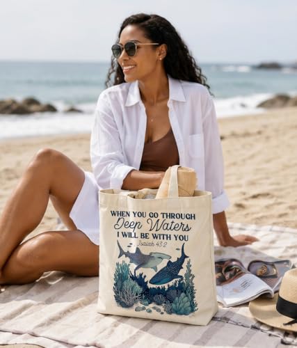 Christian Bible Verse Tote Bag for Women Faith Church - color: Shark