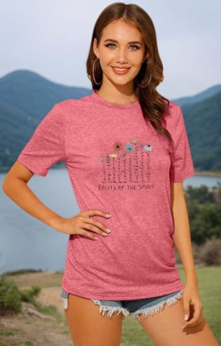 Women's Christian Shirt Fruit of The Holy Spirit Flower T-Shirt Inspirational Bible Text Top - color: Z-q6013-pink, size: Small