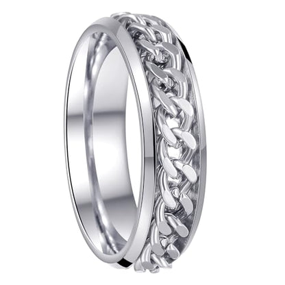 Mens Fidget Rings Anxiety Ring for Men 6mm 8mm Chain Spinner Ring Size 5-14 - color: Titanium Silver Silver