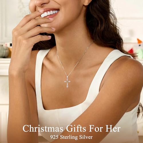 Cross Necklace for Women,925 Sterling Silver Faith Jewerly Gift - color: 11-November-Citrine
