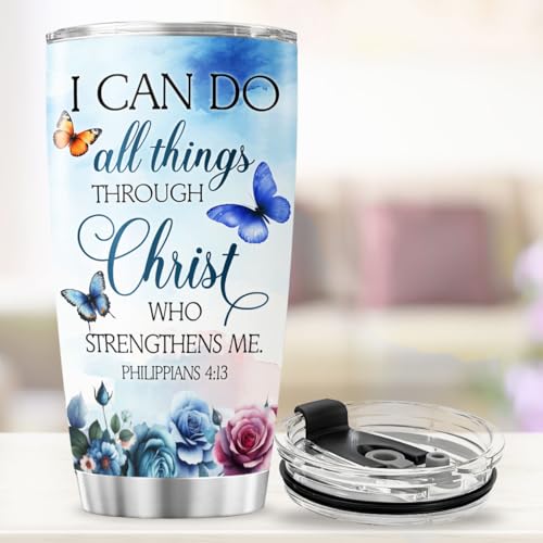 Christian Bible Verse Tumbler for Women, Inspirational Floral Faith Quote Cup, 20oz Stainless Steel Insulated Travel Mug with Scripture, Religious Gift for Mom, Sister, Friend - color: Bible Verse L7