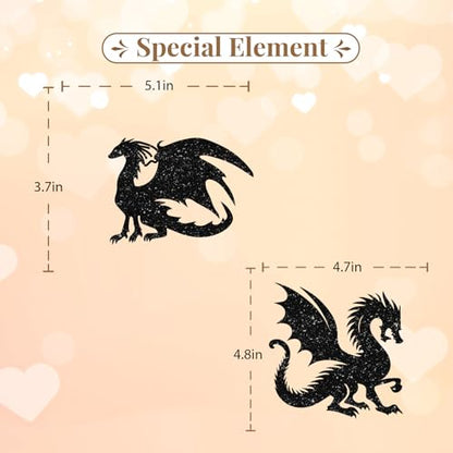 Dragon Wedding Cake Topper, Mr & Mrs Cake Decor, Black Glitter Dragons Couple Silhouette Cake Topper for Storybook Wedding Party Decoration - style: Dragon