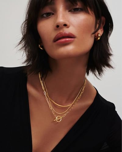 Freekiss 3-Piece Layered Toggle Necklace for Women - color: 3-Layered Paperclip Gold
