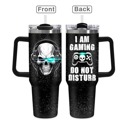 Gaming Tumbler Gifts for Men Teen Kids, 40oz Gamer Insulated Mug, Skull Video Game Controller Stainless Steel Travel Tumbler with Handle Straw, Double Wall Insulated Cup Present for Boys Teenagers - color: Game-D-532-E