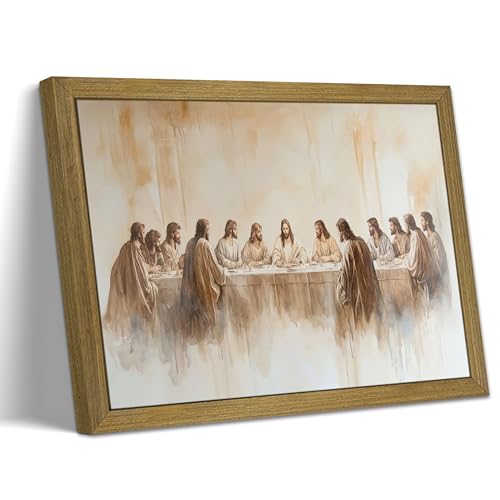 Jesus Last Supper Wall Art, Christian Canvas Wall Decor Painting, Leonardo da Vinci Religious Artwork Prints Picture for Living Room Dining Room Home Decor 8x10 Inch Wood Framed - color: Jesus F, size: 10"L x 8"W