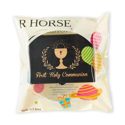 R HORSE First Communion Keepsake Box - Wooden Engraved Baptism Memory Box Gift for Boy Girl, First Holy Communion Gift for Kids Christian Religious Keepsake Organizer for Jewelry Memento Photo Storage - style: First Communion