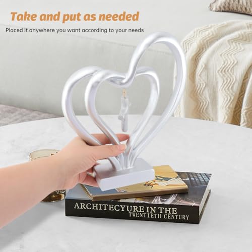 Double Heart Sculpture, Romantic Resin Sculpture of Two Hearts and Cross for Table Shelf Ornaments, Double Heart Figurines for Valentines Anniversary Wedding Couple Gift(COLOR:silver)