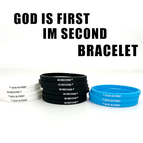 GOD IS FIRST BRACELET,IM Second Christian Rubber Inspirational Bible Verses Bracelets Motivational Jewelry Gifts for Men Women - color: White+Black