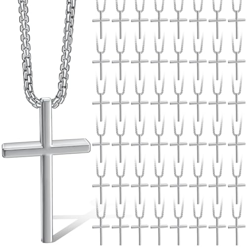 Kigeli 48 Pcs Cross Necklace for Men Stainless Steel Silver Pendant