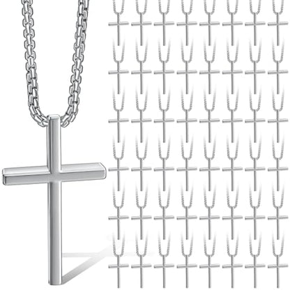 Kigeli 48 Pcs Cross Necklace for Men Stainless Steel Silver Pendant