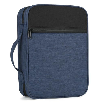 GERMUN Bible Cover with Durable Handle, Carrying Book Case Church Bag Bible, Protective with Zippered Pocket, Bible Study Accessories Supplies, Book Protector for Book Lovers, Blueblack - color: Black&blue