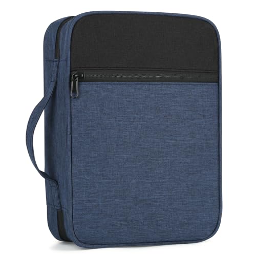 GERMUN Bible Cover with Durable Handle, Carrying Book Case Church Bag Bible, Protective with Zippered Pocket, Bible Study Accessories Supplies, Book Protector for Book Lovers, Blueblack - color: Black&blue