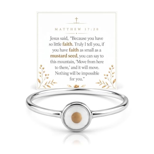 Mustard Seed Ring for Women Christian Faith Jewelry Silver Tone Adjustable Open Ring Inspirational Bible Verse Gift with Message Card - color: A5:size10