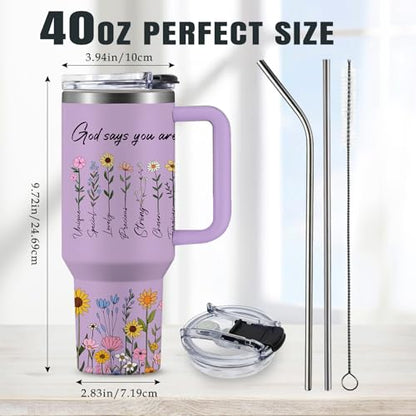 Christian Gifts for Women 40oz Tumbler - Insulated Travel Mug with Handle (God Says You Are1, 40 Ounces) - color: God Says You Are1