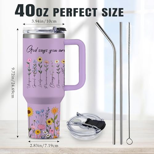 Christian Gifts for Women 40oz Tumbler - Insulated Travel Mug with Handle (God Says You Are1, 40 Ounces) - color: God Says You Are1