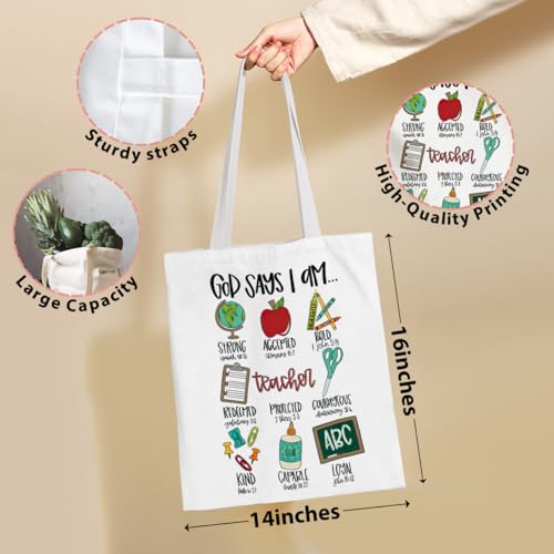 VICBOU Bible Verse Canvas Tote Bag, Inspirational Religious Christian Gifts for Women Men Canvas Tote Reusable Grocery Bags - color: Godsays02