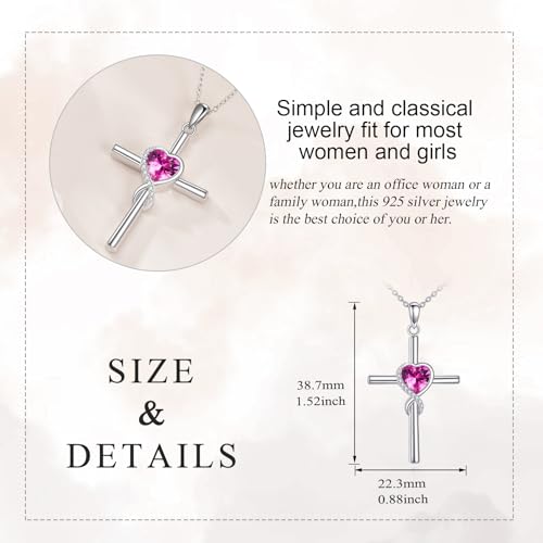 S925 Sterling Silver Cross Necklace for Women Birthstone Necklace Heart Infinity Cross Pendant Necklace Christmas Valentines Day Gifts Birthday Holiday Gifts for Her, 18"+2" Inches - color: 10-October Birthstone - Tourmaline