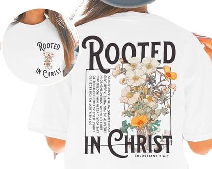 Rooted in Christ Shirt Christian Shirts for Women Jesus Oversized Tshirt - color: White, size: XX-Large
