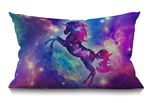 Smooffly Unicorn Farmhouse Oblong Rectangle Throw Pillow Case Galaxy Unicorn Pink Purple Blue Waist Lumbar Cotton Linen Throw Pillow case Cushion Cover for Sofa Home Decorative 12x20 Inches - color: Md023