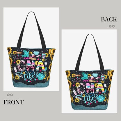 Tote Bag For Women, Tote Bag With Zipper Large Shoulder Bag For Women Travel, Work, Office, College, Nursing - color: Cna Life