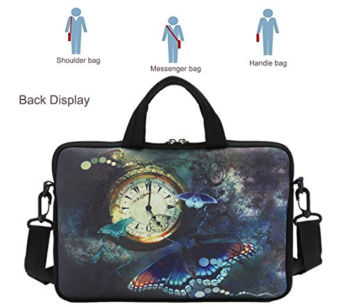 RICHEN 11 11.6 12 12.5 13 inches Chromebook/Notebook PC Messenger Bag Travel Case Neoprene Handle Sleeve with Shoulder Strap (11-13.3 inch, Clock &Butterfly) - color: Clock & Butterfly, size: 11-13.3 inch