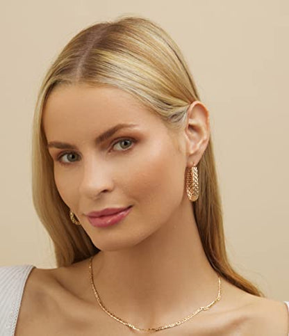 Barzel 18K Gold Plated Link Mesh Braided Filigree Hoop Earrings (Gold)