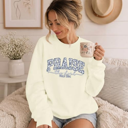 Womens Christian Jesus Sweatshirts Praise the Lord Bible Verse Hoodie Faith Religous God Graphic Long Sleeve Shirts - color: Apricot, size: Small