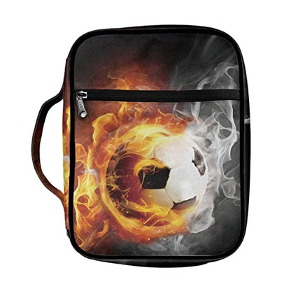 Coldinair Fire Flame Soccer Print Bible Cover Holders for Men Teens Kids Boys,Carrying Book Case Church Bag Bible Bags with Handle and Zippered Pocket - color: Fire Flame Soccer