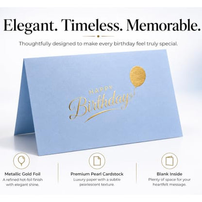 Happy Birthday Cards with Envelopes and Stickers, 24 Pack, Dusty Blue Greeting Cards with Gold Foil Balloon Design, Elegant Birthday Card Set for Friends, Family, Clients (Dusty Blue) - color: Dusty Blue