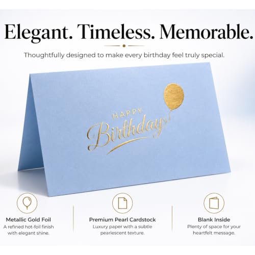 Happy Birthday Cards with Envelopes and Stickers, 24 Pack, Dusty Blue Greeting Cards with Gold Foil Balloon Design, Elegant Birthday Card Set for Friends, Family, Clients (Dusty Blue) - color: Dusty Blue