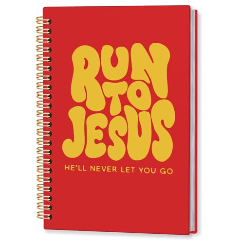 Yellow and Red Christian Spiral Notebook, Run to Jesus Bible Verse Journal, Religious Scripture Journals for Writing, Bible Notebooks for Note Taking, Church Notes Journal, 5.5x8.3 Inch - color: God-Yellow and Red