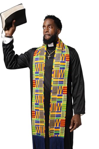 Dupsie's Kente African Print Church Clergy Pastor Choir Stole/Sash with Fringes - color: Blue
