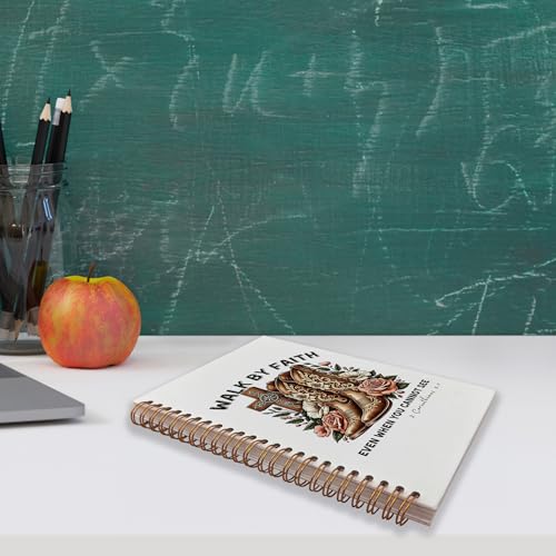 VNWEK Vintage Western Cowgirl Christian Spiral Notebook Journal 5.5x8.3 Inch, Walk By Faith Bible Verse Journal for Women, Brown Cowgirl Boots Religious Lined Hardcover Spiral Notebook - color: Vintage Western Cowgirl