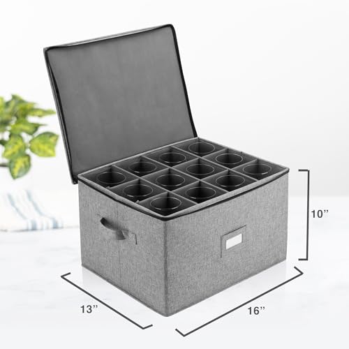 Hard Shell China Storage for Wine Glass - 16" x 13" x 10"H - Stackable with Fully Padded Interior - style: Wine Glass Storage