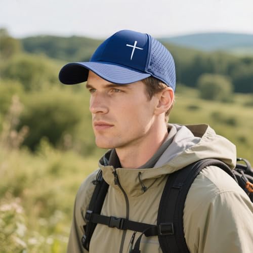Christian Cross Hat for Men, Quick Dry Baseball Cap, Faith Gift Hats - color: Navy