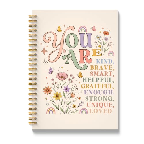 JMICTUB Boho Floral Motivational Spiral Notebook 5.5x8.3, You Are Kind Positive Affirmations Hardcover Lined Journal for Kids - color: Spiral notebook-16