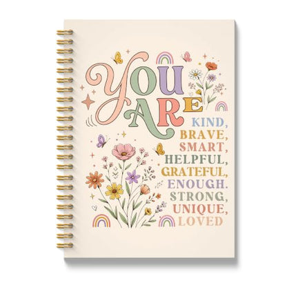JMICTUB Boho Floral Motivational Spiral Notebook 5.5x8.3, You Are Kind Positive Affirmations Hardcover Lined Journal for Kids - color: Spiral notebook-16