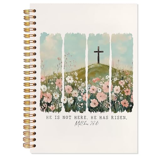Wildflower Christian Cross Journaling Notebook, Matthew 28:6 Bible Notebooks for Note Taking, Scripture Journals for Writing, Prayer Journal for Woman, Religious Spiral Notebook 5.5x8.3 Inch - color: 28:6