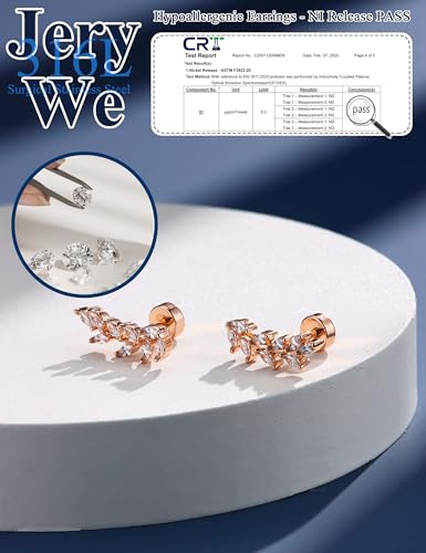 JeryWe Cartilage Earrings for Women Hypoallergenic Helix Piercing Jewelry - color: D:leaf-rosegold filled