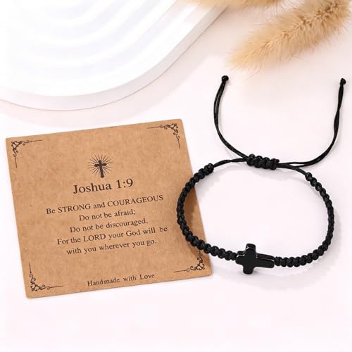 Handmade Letter Initial Bracelets A M K for Women Men Teens Cross Bracelet Black Rope Braided Jewelry Jesus Christian Bracelets Gift - color: Cross