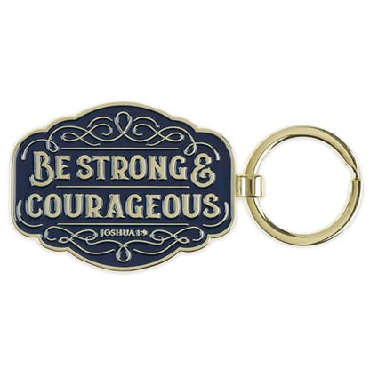 Christian Art Gifts Inspirational Scripture Keychain Accessory for Men & Women: Strong & Courageous Encouraging Bible Verse, Chic, Stylish & Sturdy for Key Rings, Lanyards, Backpacks, Navy Blue & Gold